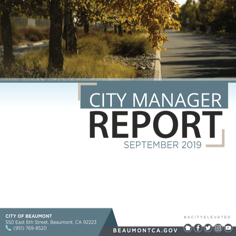 Cover of monthly City Manager Report
